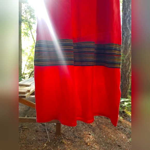 Summer Dress Red Embroidered Maxi Short Sleeve Square Neck Thailand Cotton Med - Picture 7 of 14